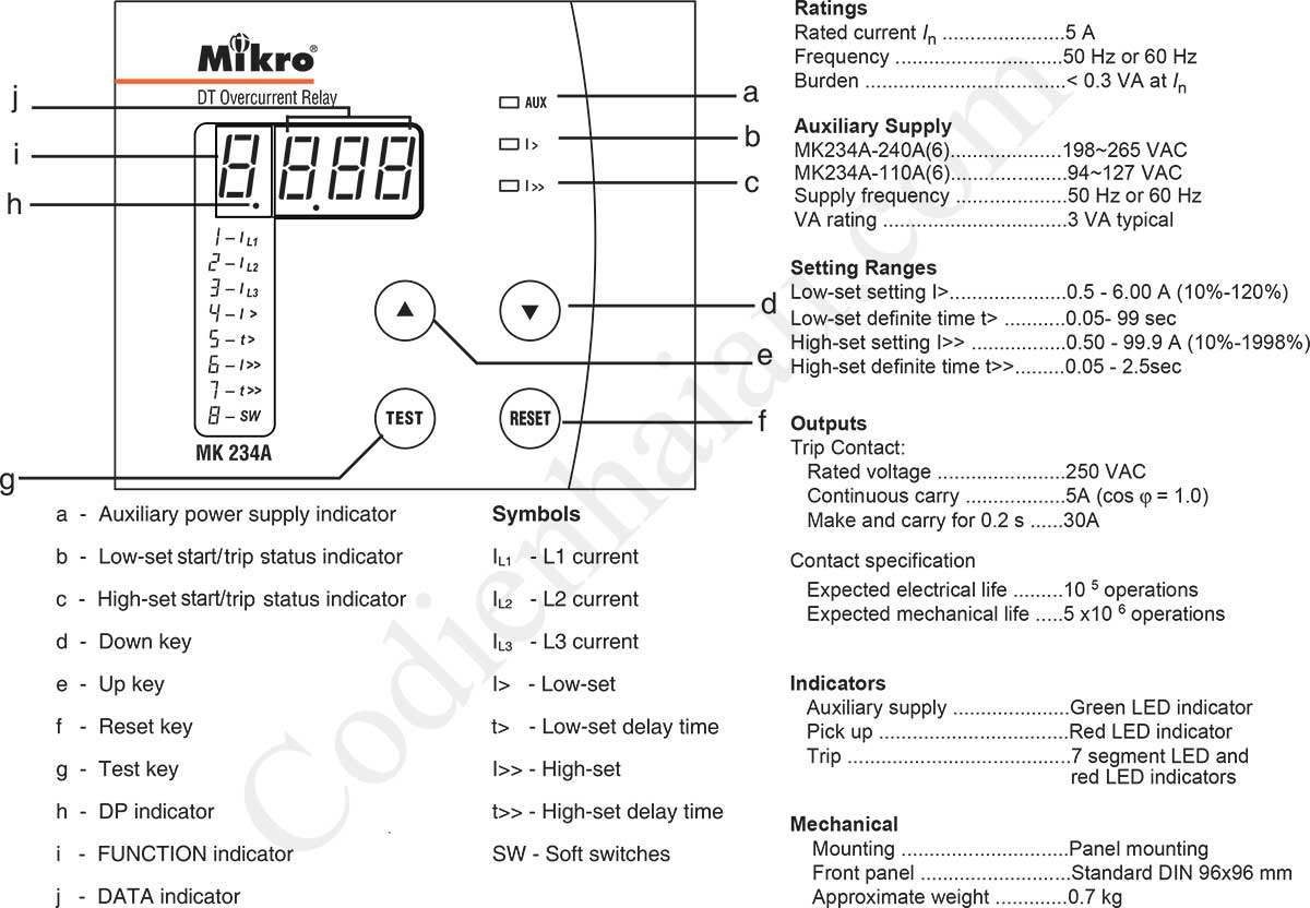 Thông số kỹ thuật Rơ le bảo vệ chạm đất Mikro MK234A